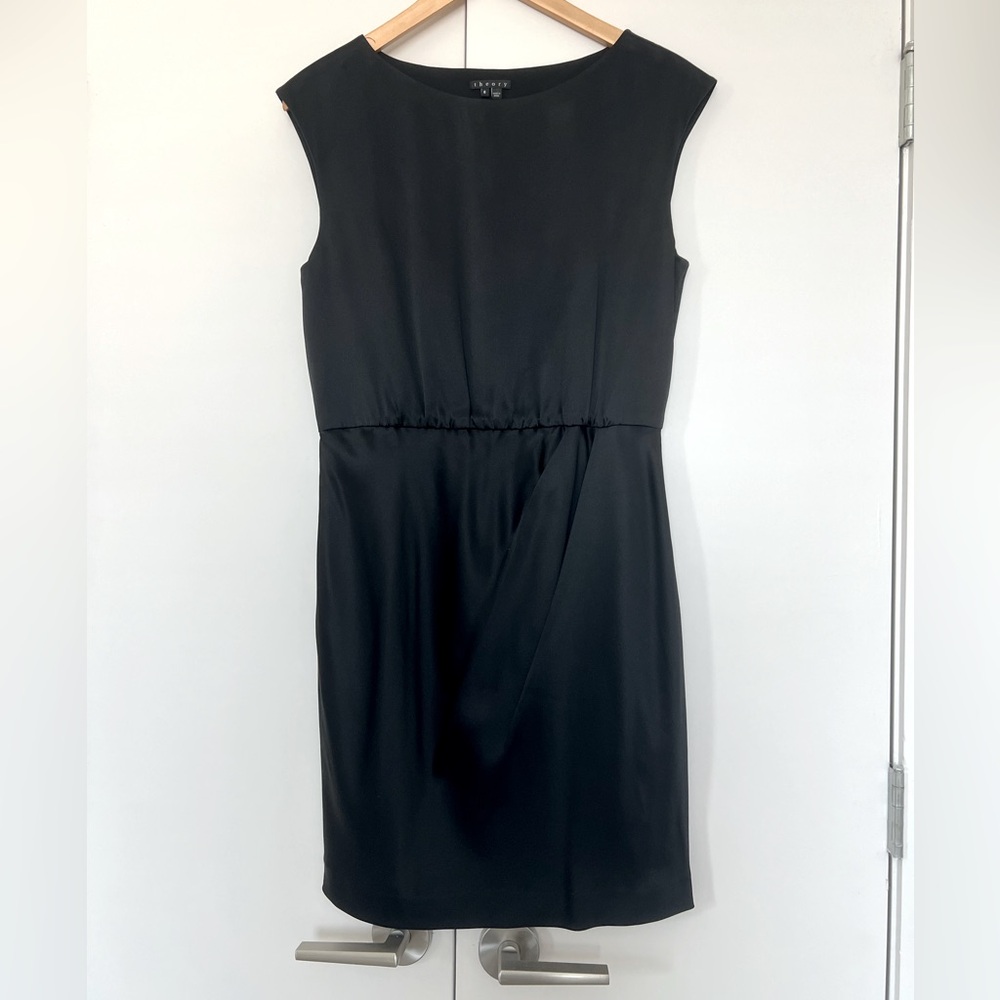 Theory Arena Silk Cocktail Mini Dress 6 Black